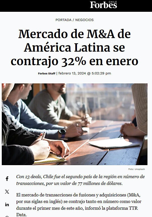 Mercado de M&A de Amrica Latina se contrajo 32% en enero
